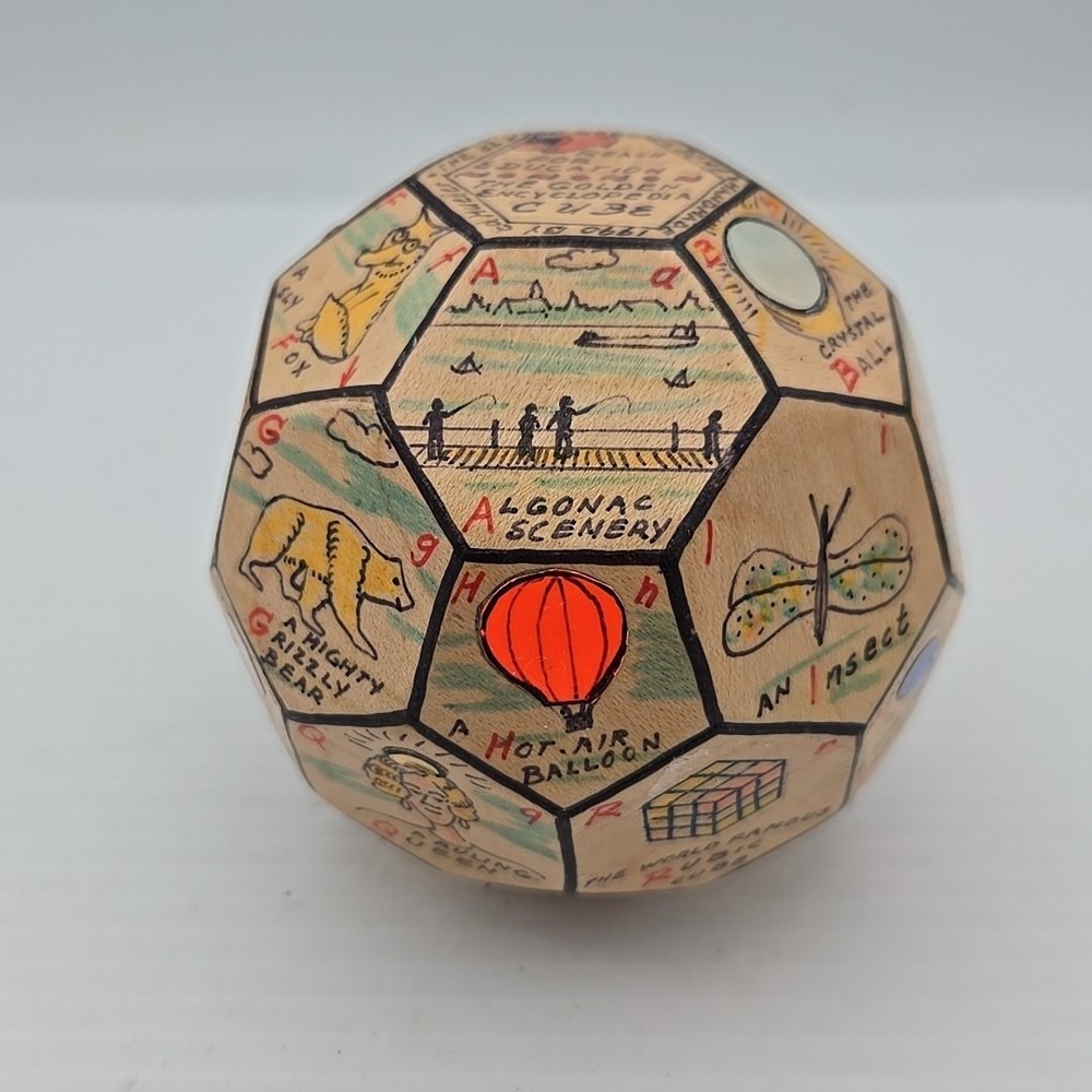 Handmade 4" "The Magic ABC Cube" Wood Hand Drawn Pictures Folk Art Unique